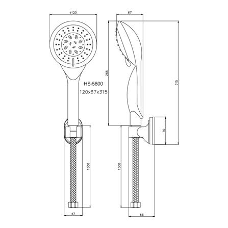 ชุดฝักบัวสายอ่อน 2 ระดับ PRIME HS-5600 สีโครม_2