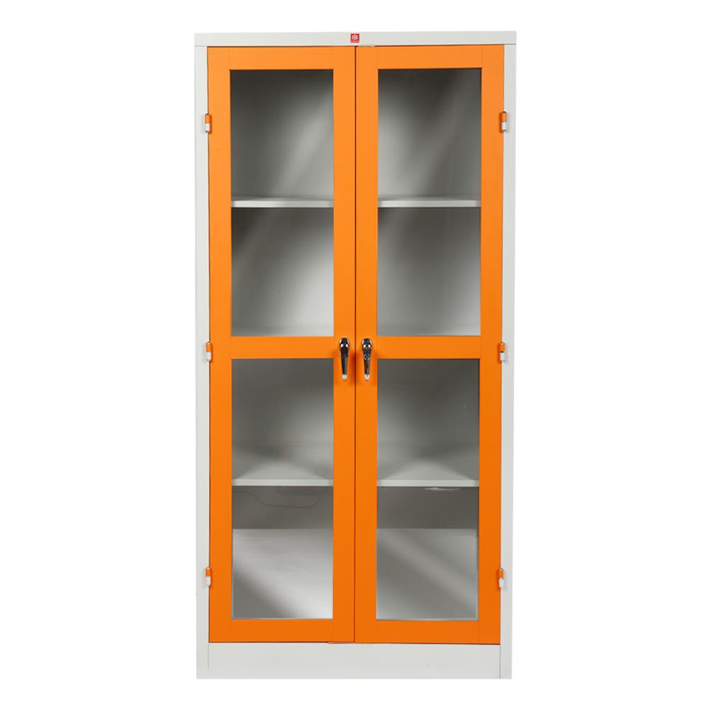 ตู้เหล็กสูงบานเปิดกระจก ลัคกี้ เวิลด์ KWG-183 สีส้ม