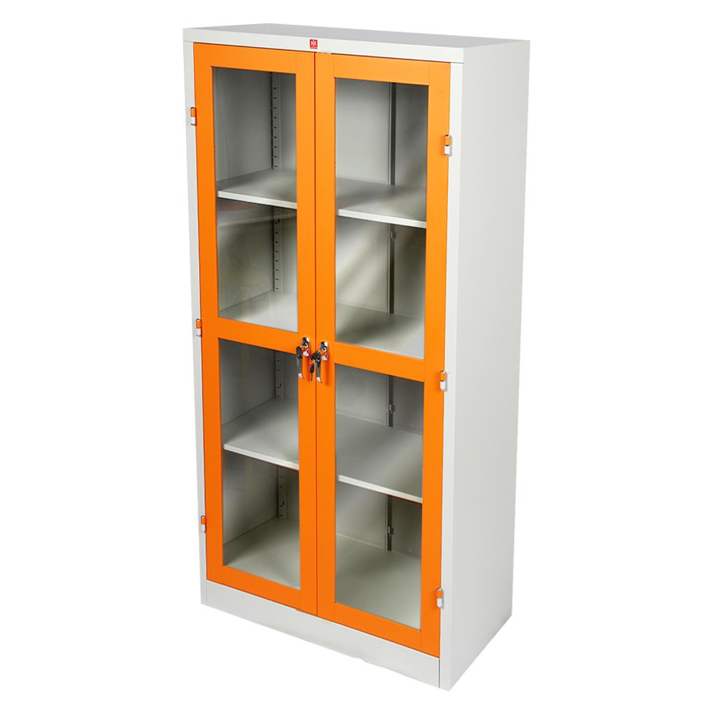 ตู้เหล็กสูงบานเปิดกระจก ลัคกี้ เวิลด์ KWG-183 สีส้ม