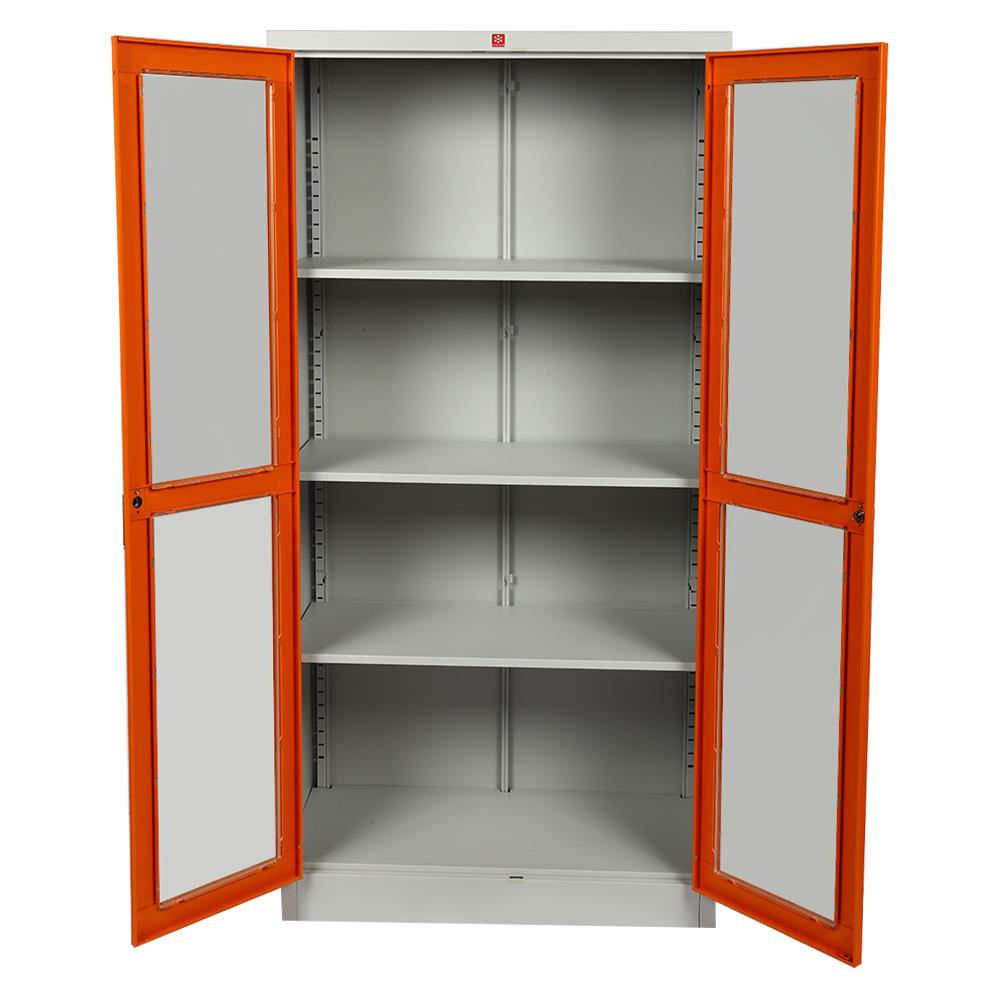 ตู้เหล็กสูงบานเปิดกระจก ลัคกี้ เวิลด์ KWG-183 สีส้ม