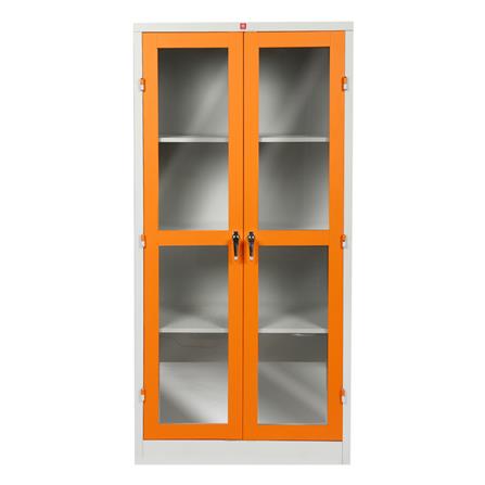 ตู้เหล็กสูงบานเปิดกระจก ลัคกี้ เวิลด์ KWG-183 สีส้ม_0