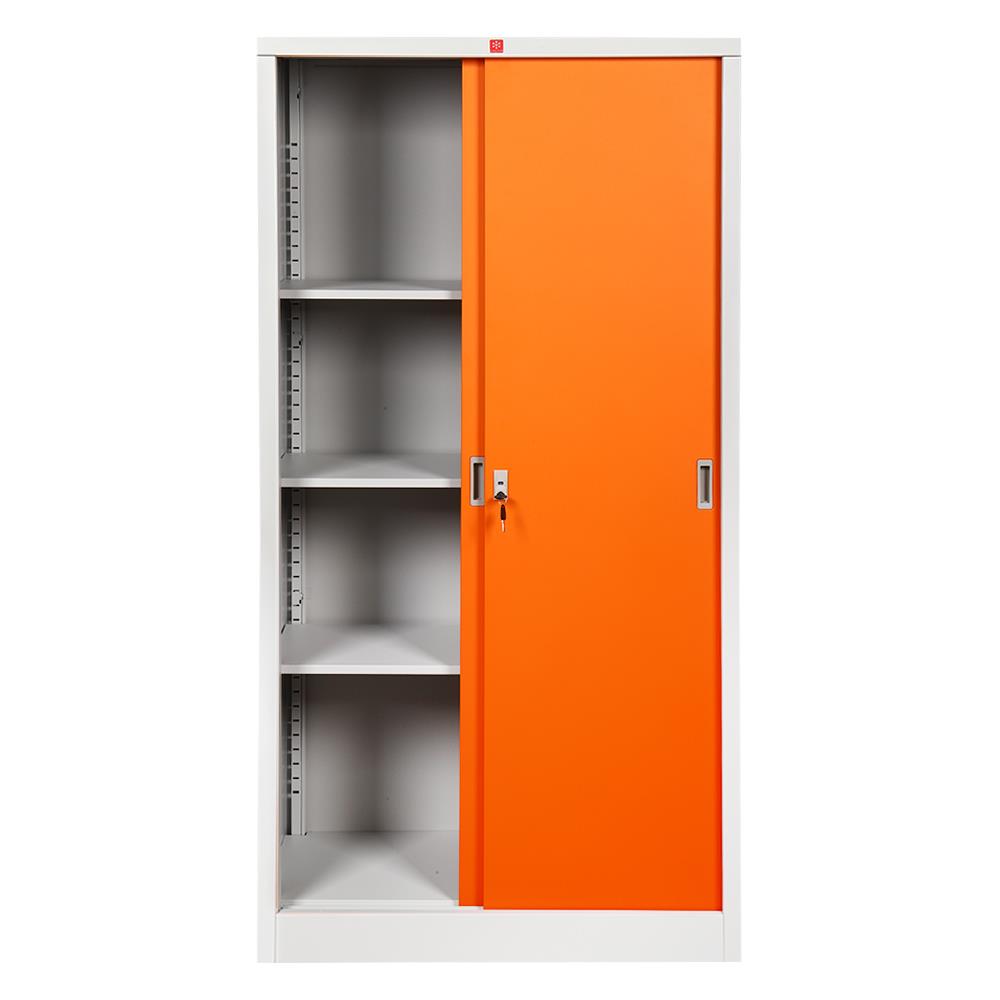 ตู้เหล็กสูงบานเลื่อนทึบ KSS-914 LUCKY WORLD สีส้ม