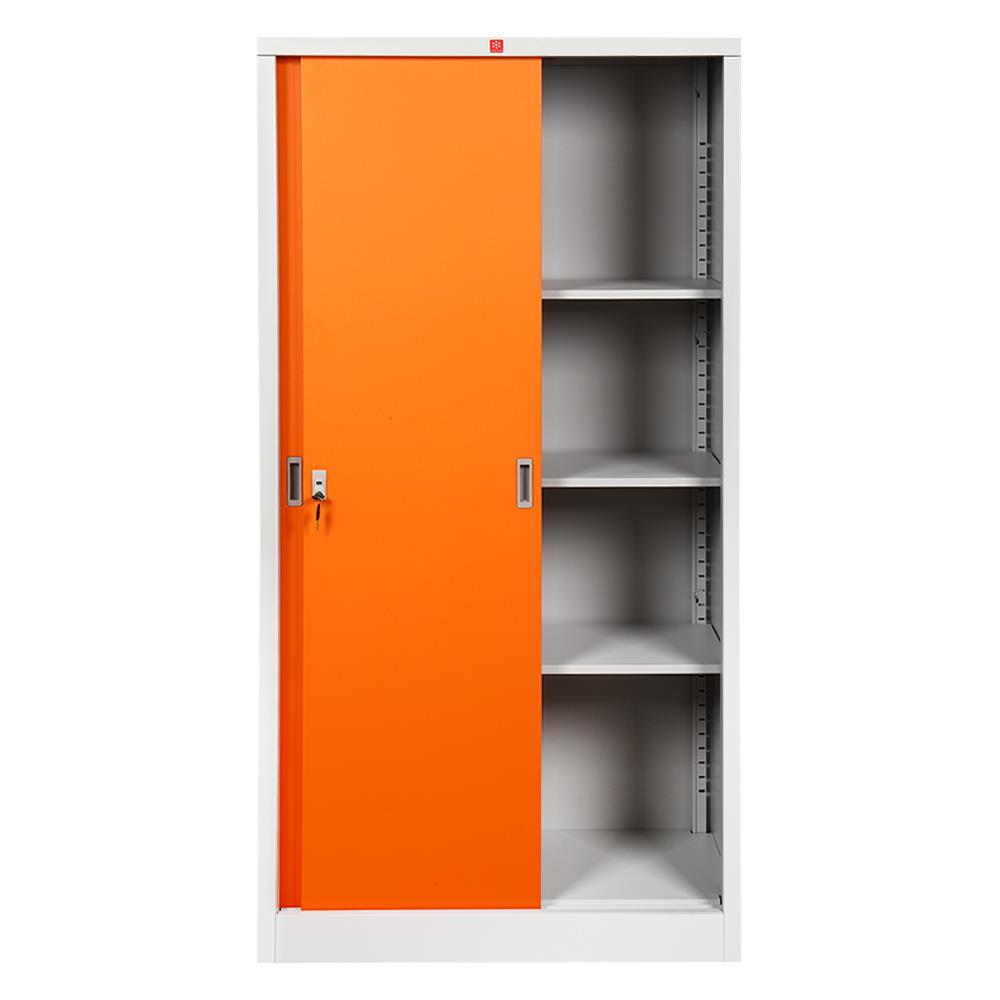 ตู้เหล็กสูงบานเลื่อนทึบ KSS-914 LUCKY WORLD สีส้ม
