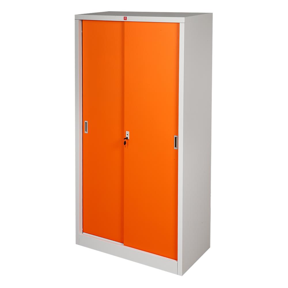 ตู้เหล็กสูงบานเลื่อนทึบ KSS-914 LUCKY WORLD สีส้ม