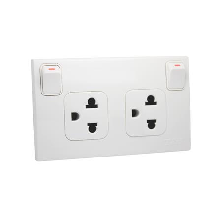 ชุดเต้ารับคู่พร้อมสวิตช์ควบคุม มีม่านนิรภัย HACO W816UV2S สีขาว_0