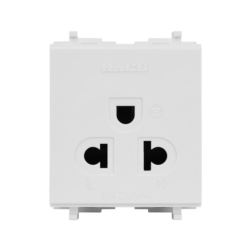 เต้ารับเดี่ยวมีกราวด์ 3 ขากลมแบน HACO E-132 สีขาว