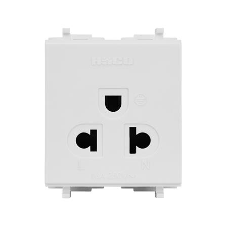 เต้ารับเดี่ยวมีกราวด์ 3 ขากลมแบน HACO E-132 สีขาว