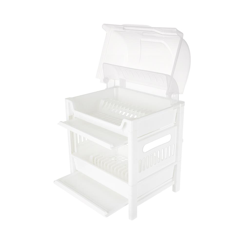 ชั้นคว่ำจานพลาสติก 2 ชั้นฝาครอบ SN 542/2 สีขาว