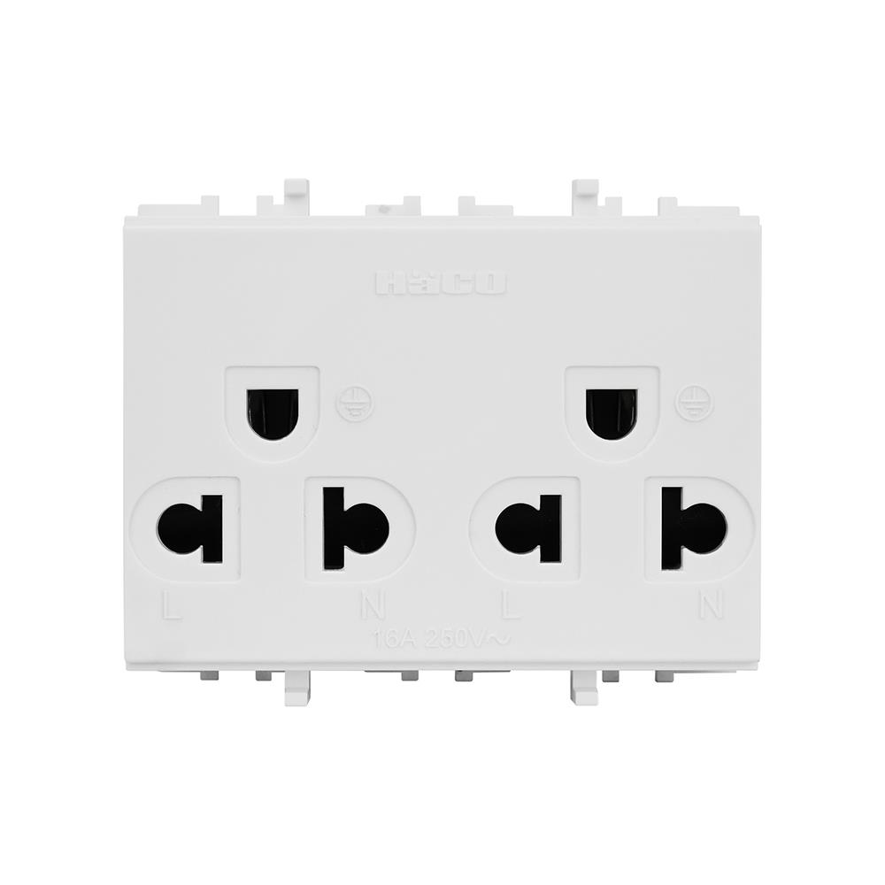 เต้ารับคู่ 3 ขา มีม่านนิรภัย HACO E-233 สีขาว