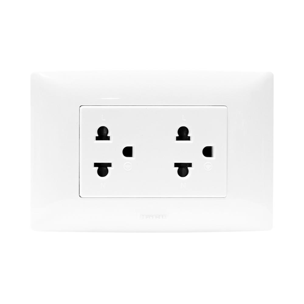 ชุดเต้ารับคู่ 3 ขากลมแบน HACO AP-E20 สีขาว