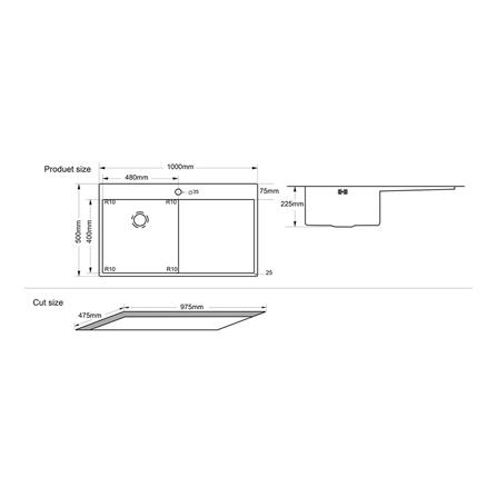 ซิงค์ฝังสแควร์ 1 หลุม 1 ที่พัก TECNOPLUS 1092 UD สเตนเลส_7