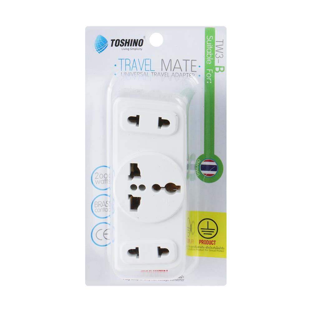 ปลั๊กแปลง 3 ขากลมแบน TOSHINO TW3-B สีขาว