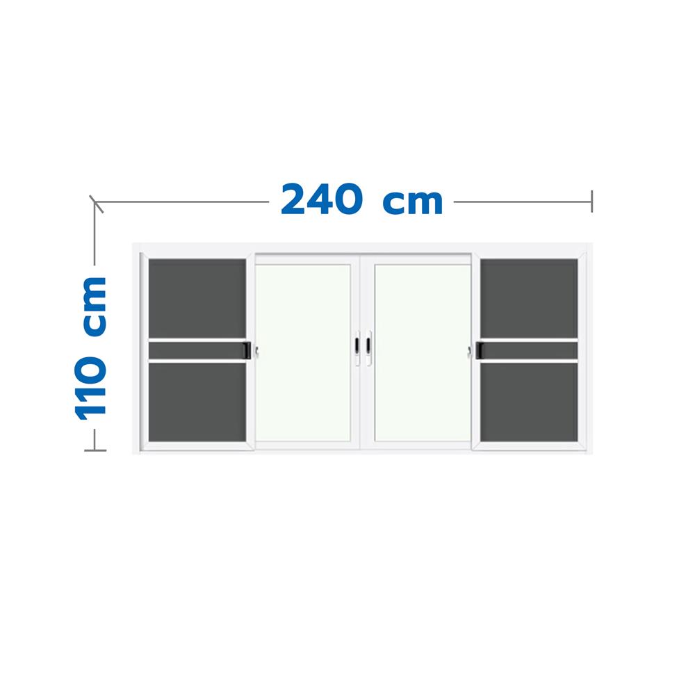 หน้าต่างบานเลื่อน อะลูมิเนียม F-S-S-F มุ้ง LYNN PRIME SERIES 240X110 ซม. สีขาว
