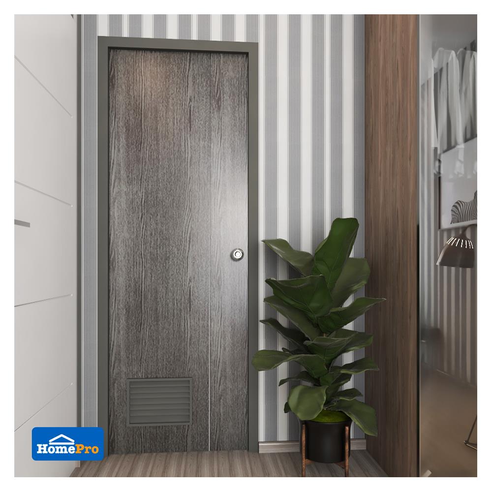 ประตูห้องน้ำ PVC AZLE GROOVE P3 เกล็ดล่าง 70X200 ซม. สีเทา