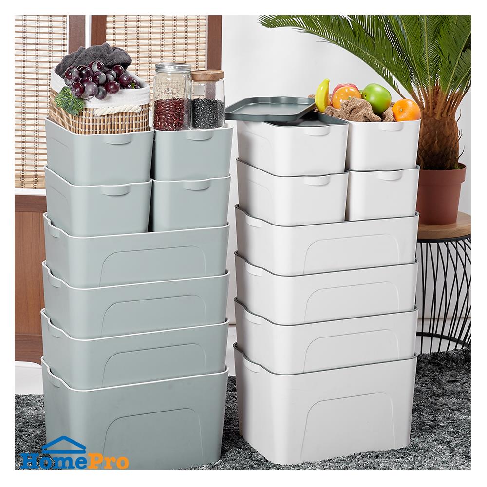 กล่องเก็บของ STACKO LARZE ไซส์ S 32x21x14 ซม. สีขาว ฝาเทา