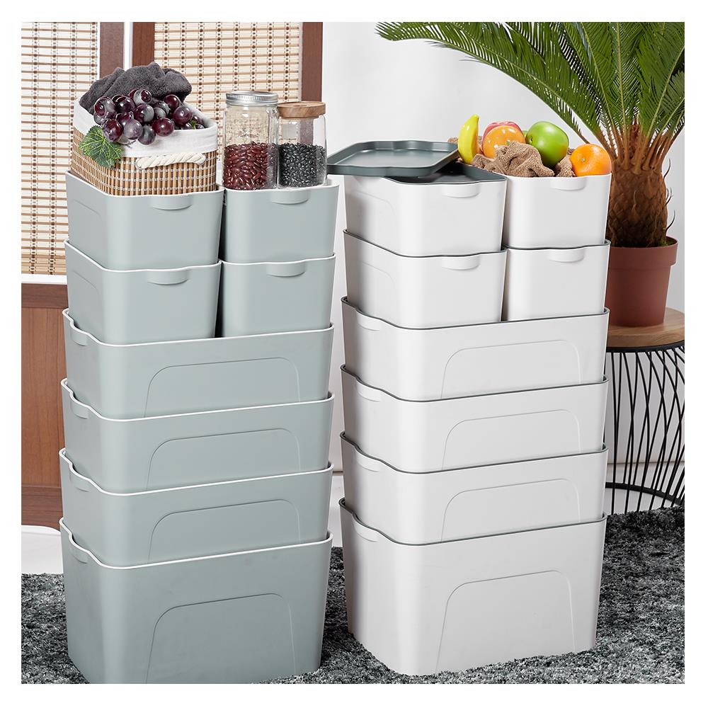 กล่องเก็บของ STACKO LARZE ไซส์ M 44.5x30x14 ซม. สีเทา ฝาขาว