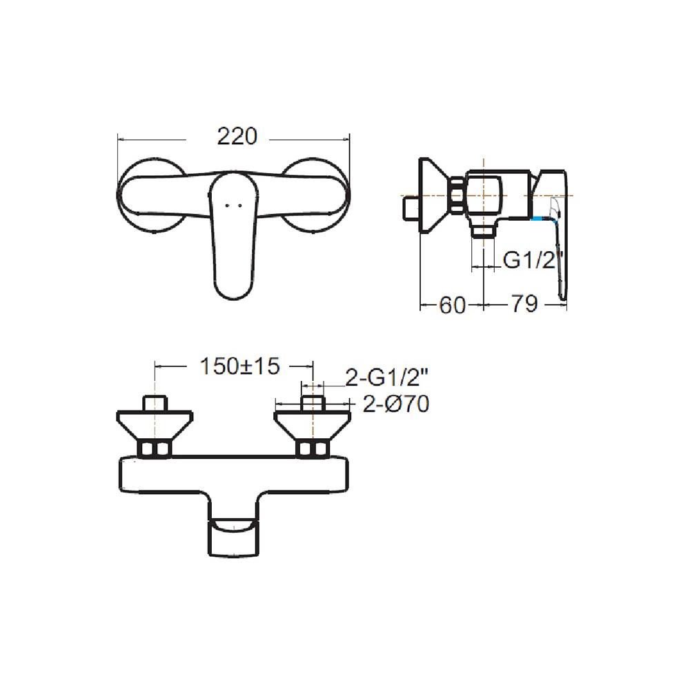 ก๊อกผสมยืนอาบ AMERICAN STANDARD FFASB212-7T1501BT0