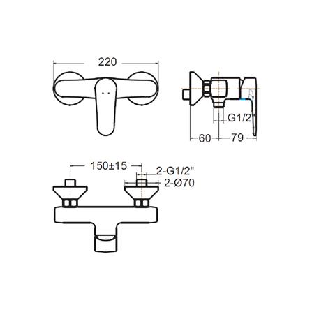 ก๊อกผสมยืนอาบ AMERICAN STANDARD FFASB212-7T1501BT0_1