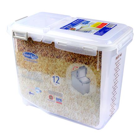 ถังข้าวสารพลาสติก 12 กก. + ถ้วยตวง SUPER LOCK 6043 สีขาว_1