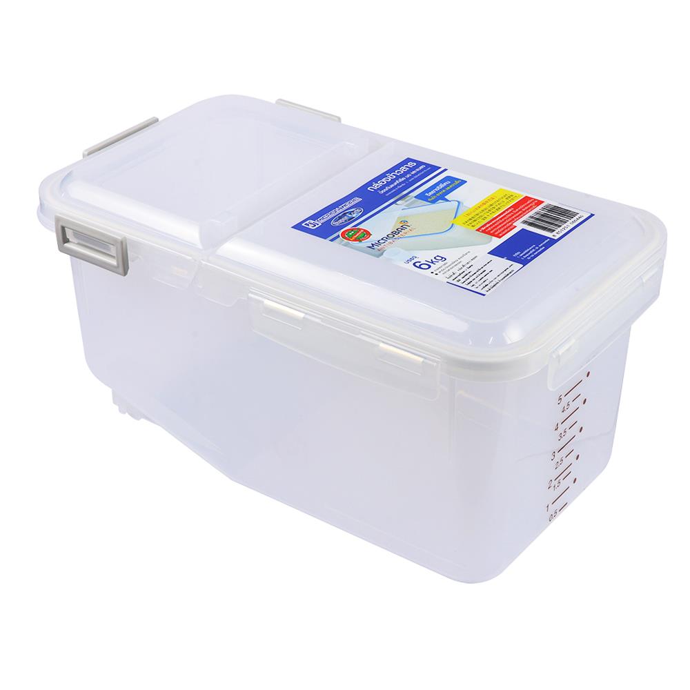 ถังข้าวสารพลาสติก 6 กก. + ถ้วยตวง SUPER LOCK 6044 สีขาว