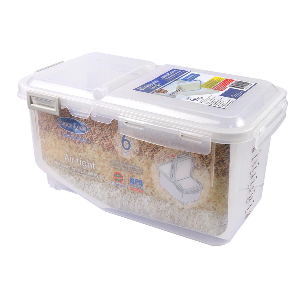 ถังข้าวสารพลาสติก 6 กก. + ถ้วยตวง SUPER LOCK 6044 สีขาว