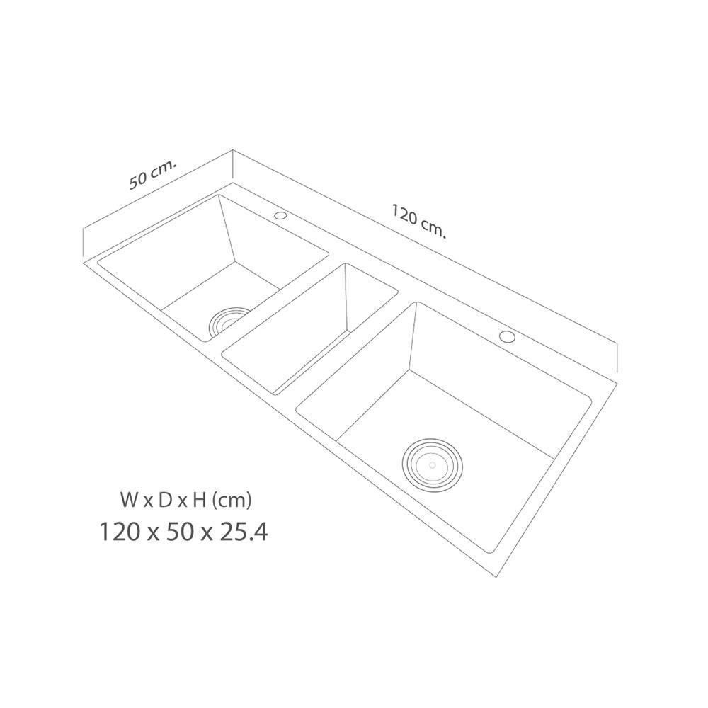 ซิงค์ฝังสแควร์ 2.5หลุม LUCKY FLAME EUS-1253 สเตนเลส