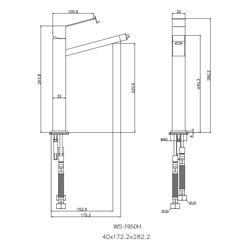 ก๊อกอ่างล้างหน้าผสม WS WS-1950 H สีเงิน
