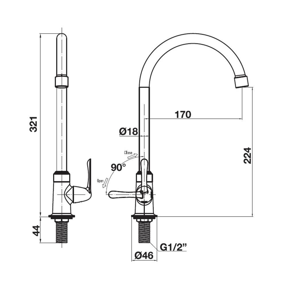 ก๊อกซิงค์เดี่ยวเคาน์เตอร์ HAFELE 495.61.173 สีโครม