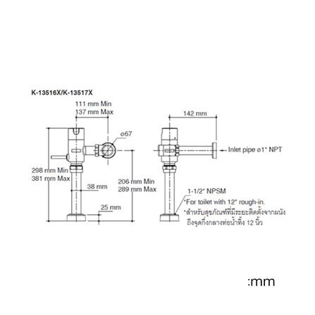 ฟลัชวาล์วสุขภัณฑ์นั่งราบ KOHLER K-13516X-CP_1