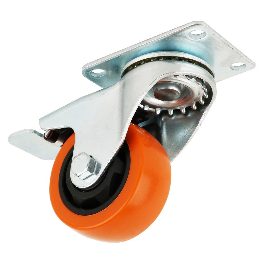 ลูกล้อโพลียูรีเทน FITT 749075 แป้นหมุน มีเบรก 3 นิ้ว สีส้ม