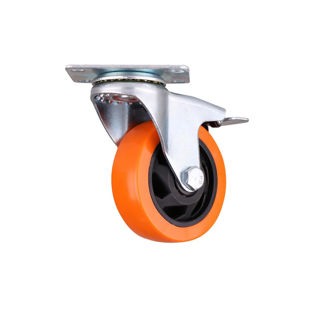 ลูกล้อโพลียูรีเทน FITT 749100 แป้นหมุน มีเบรก 4 นิ้ว สีส้ม