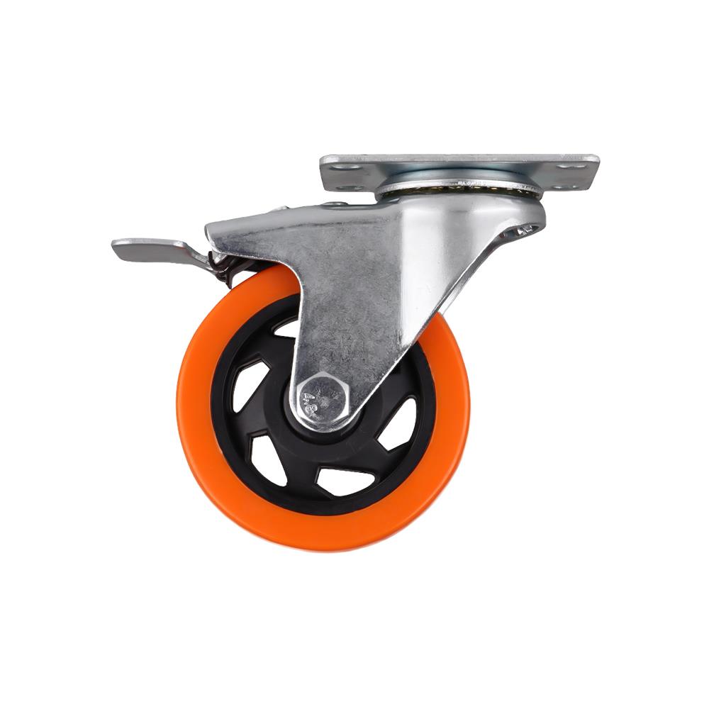 ลูกล้อโพลียูรีเทน FITT 749100 แป้นหมุน มีเบรก 4 นิ้ว สีส้ม