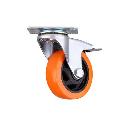 ลูกล้อโพลียูรีเทน FITT 749100 แป้นหมุน มีเบรก 4 นิ้ว สีส้ม_0