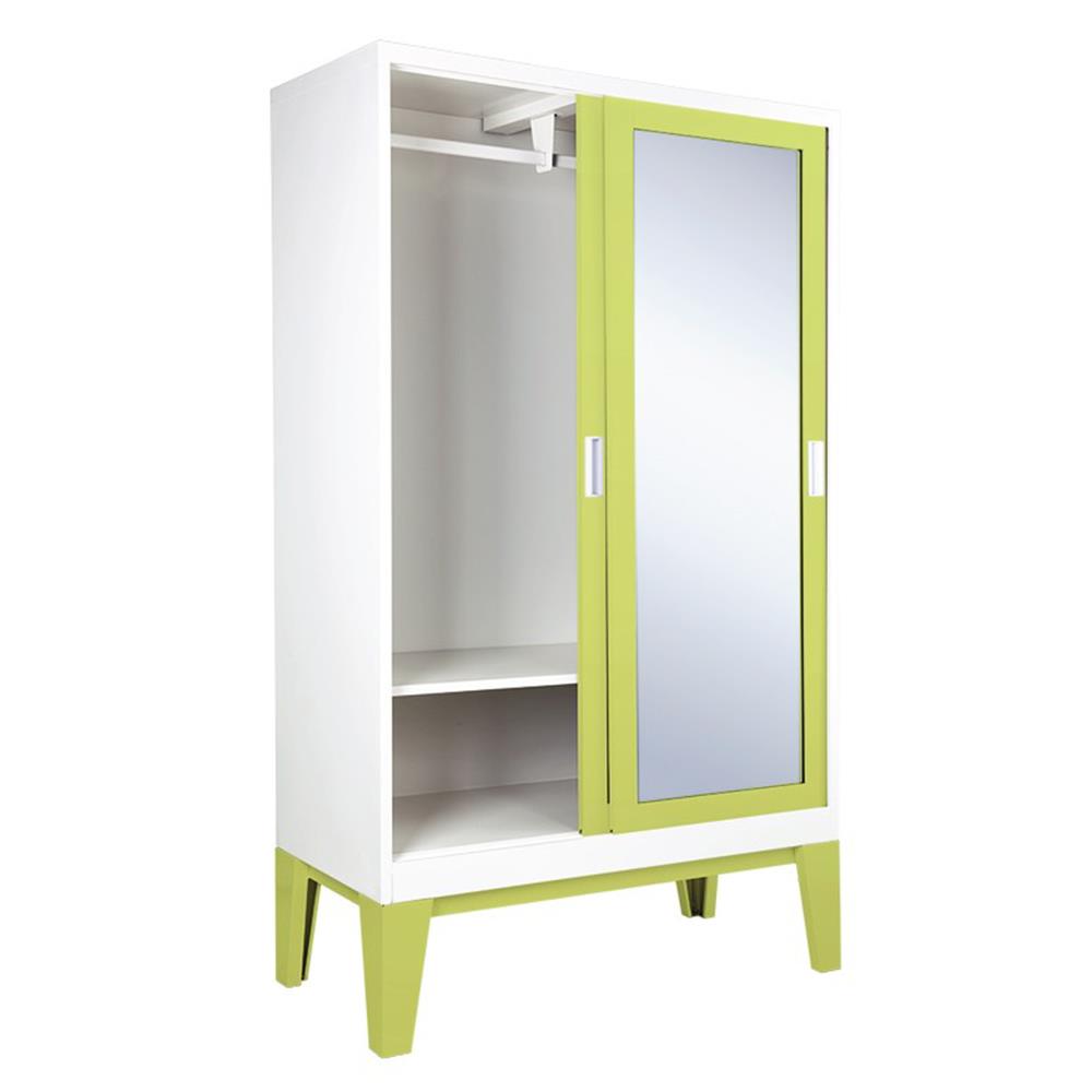 ตู้เสื้อผ้าเหล็กบานเลื่อนกระจกเงา KIOSK WD-05 120 ซม. สีเขียว