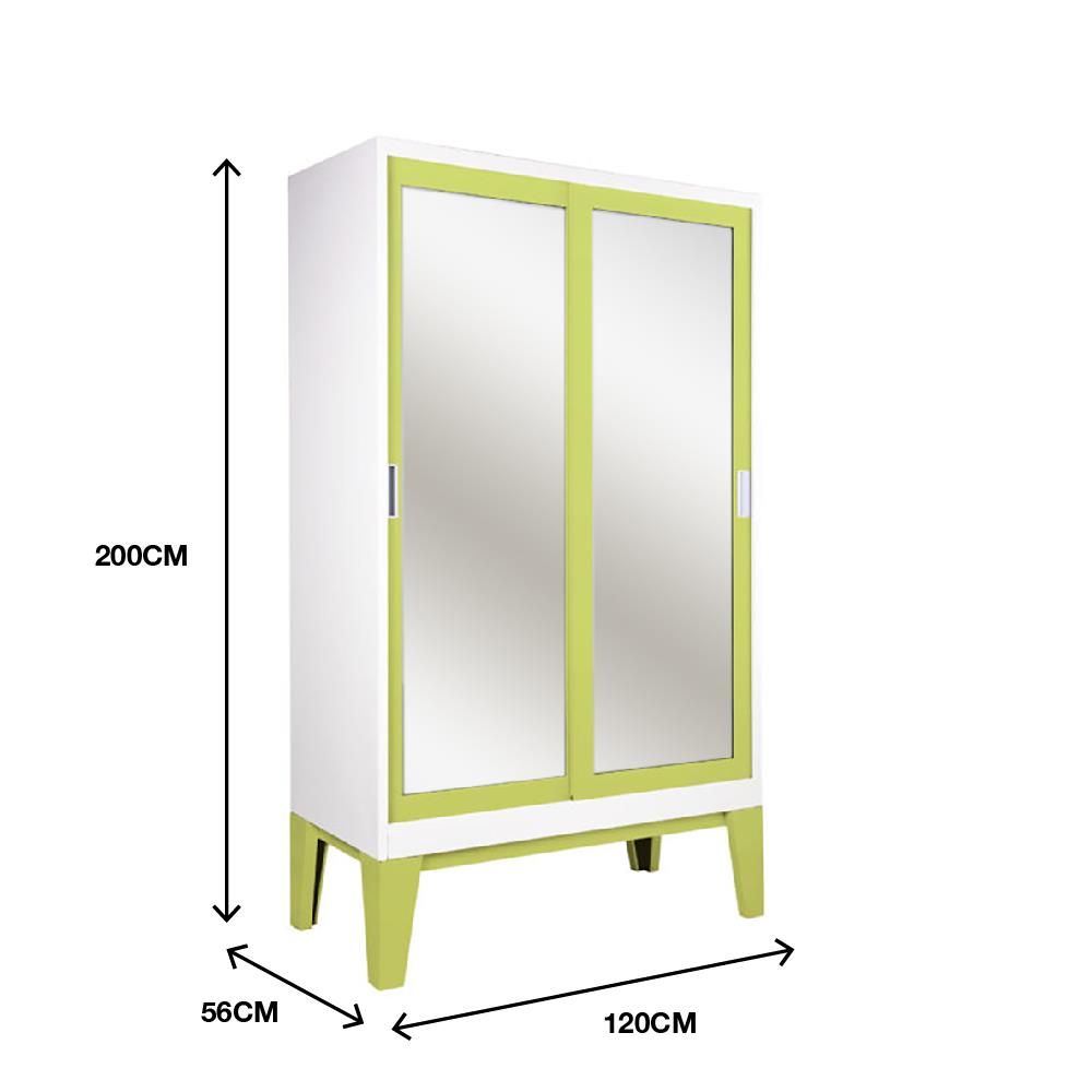 ตู้เสื้อผ้าเหล็กบานเลื่อนกระจกเงา KIOSK WD-05 120 ซม. สีเขียว