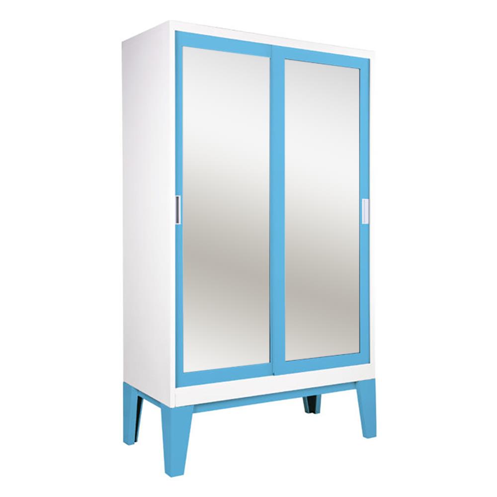 ตู้เสื้อผ้าเหล็กบานเลื่อนกระจกเงา KIOSK WD-05 120 ซม. สีฟ้า