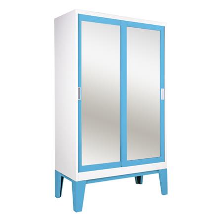 ตู้เสื้อผ้าเหล็กบานเลื่อนกระจกเงา KIOSK WD-05 120 ซม. สีฟ้า_1
