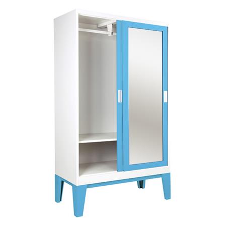 ตู้เสื้อผ้าเหล็กบานเลื่อนกระจกเงา KIOSK WD-05 120 ซม. สีฟ้า_2