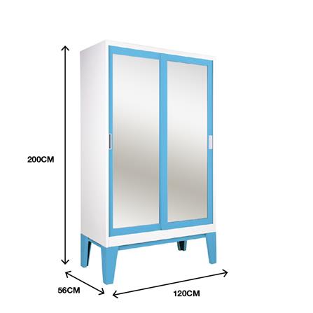 ตู้เสื้อผ้าเหล็กบานเลื่อนกระจกเงา KIOSK WD-05 120 ซม. สีฟ้า_3