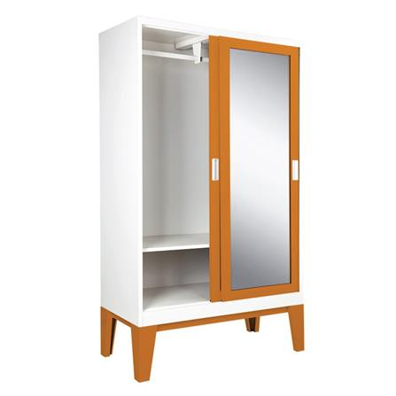 ตู้เสื้อผ้าเหล็กบานเลื่อนกระจกเงา KIOSK WD-05 120 ซม. สีส้ม_2