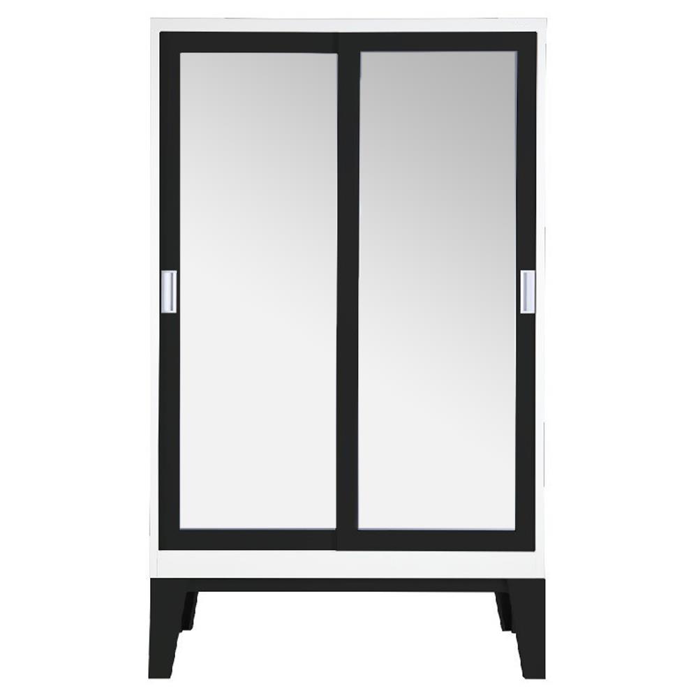 ตู้เสื้อผ้าเหล็กบานเลื่อนกระจกเงา KIOSK WD-05 120 ซม. สีดำ