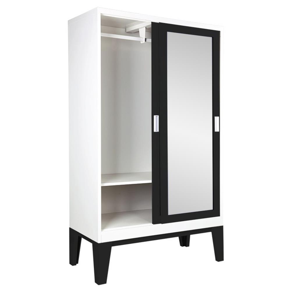 ตู้เสื้อผ้าเหล็กบานเลื่อนกระจกเงา KIOSK WD-05 120 ซม. สีดำ