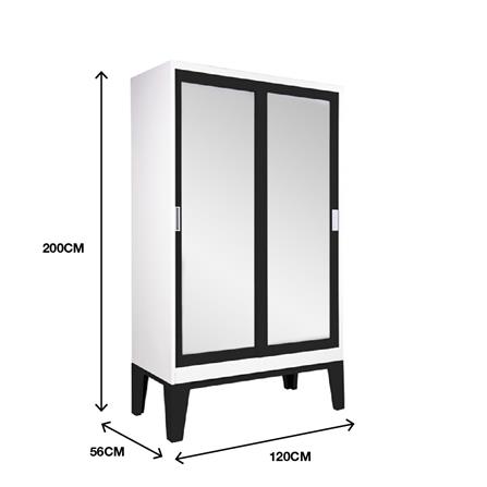 ตู้เสื้อผ้าเหล็กบานเลื่อนกระจกเงา KIOSK WD-05 120 ซม. สีดำ_3