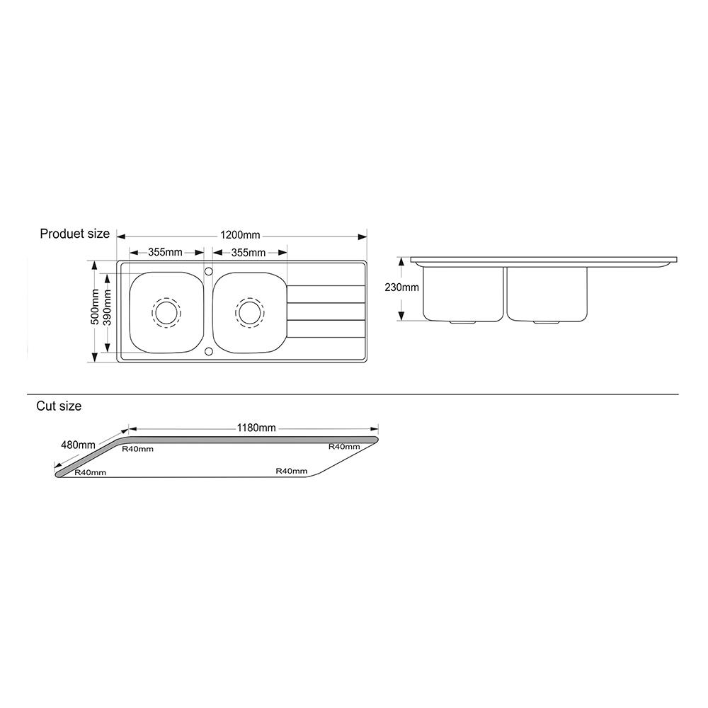 ซิงค์ฝัง 2หลุม 1ที่พัก TECNOPLUS 120.02 สเตนเลส