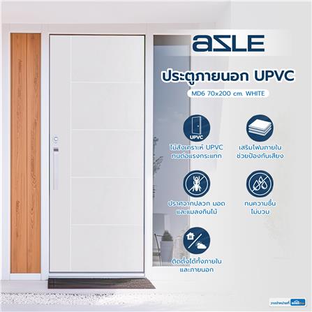 ประตูภายนอก UPVC AZLE MD6 70X200 ซม. สีขาว ไม่เจาะลูกบิด_4