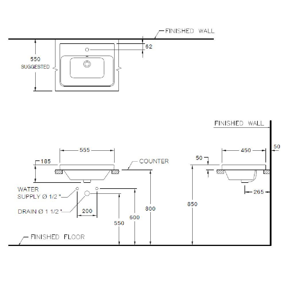อ่างล้างหน้าวางบนเคาน์เตอร์ C001057 สีขาว