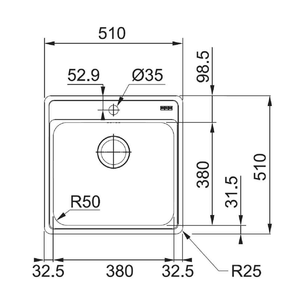 ซิงค์ฝัง 1หลุม FRANKE BCX 610-51 สเตนเลส