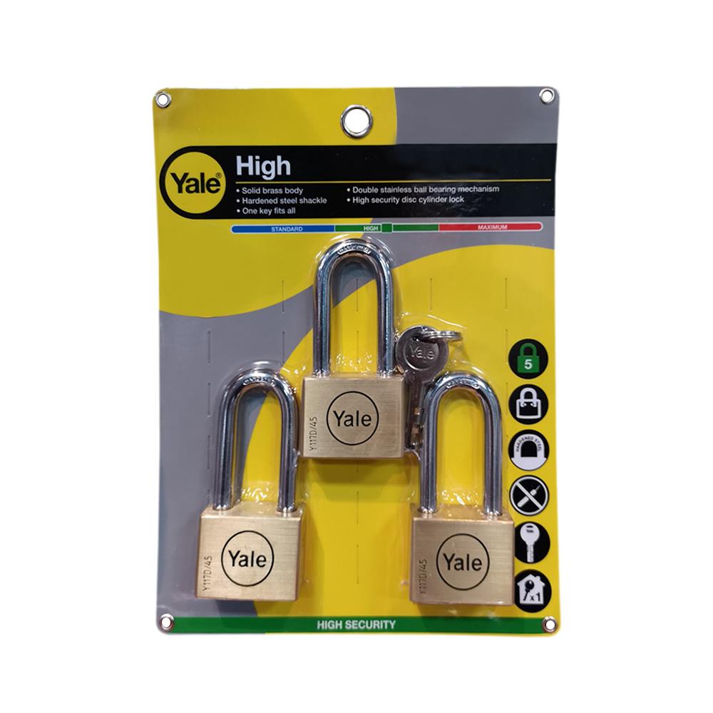 กุญแจคีย์อะไลท์ YALE BD45P3L- 45 มม. สีทองเหลือง (แพ็ก 3 ชิ้น)