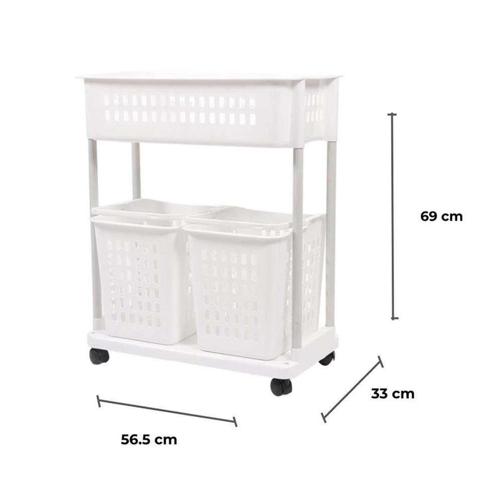 ตะกร้าผ้าเหลี่ยมมีล้อ2ชั้น 1309 ขาว PLIM