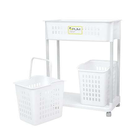 ตะกร้าผ้าเหลี่ยมมีล้อ2ชั้น 1309 ขาว PLIM_2